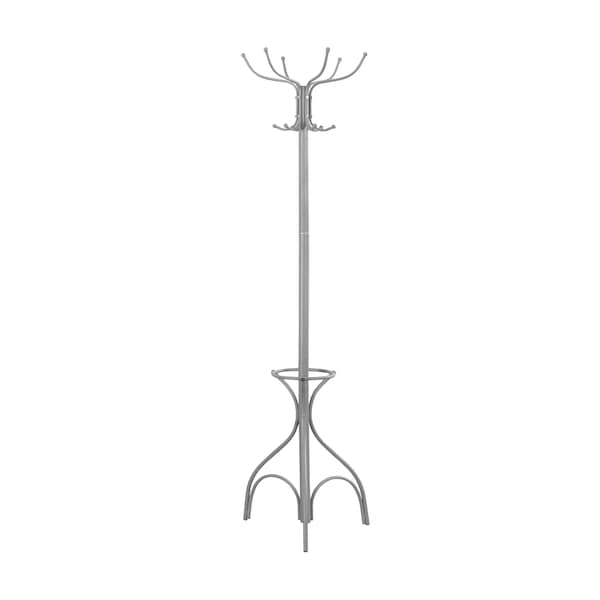 Monarch Specialties Coat Rack, Hall Tree, Free Standing, 12 Hooks, Entryway, 70"H, Umbrella Holder, Bedroom, Metal, Grey I 2032 - main